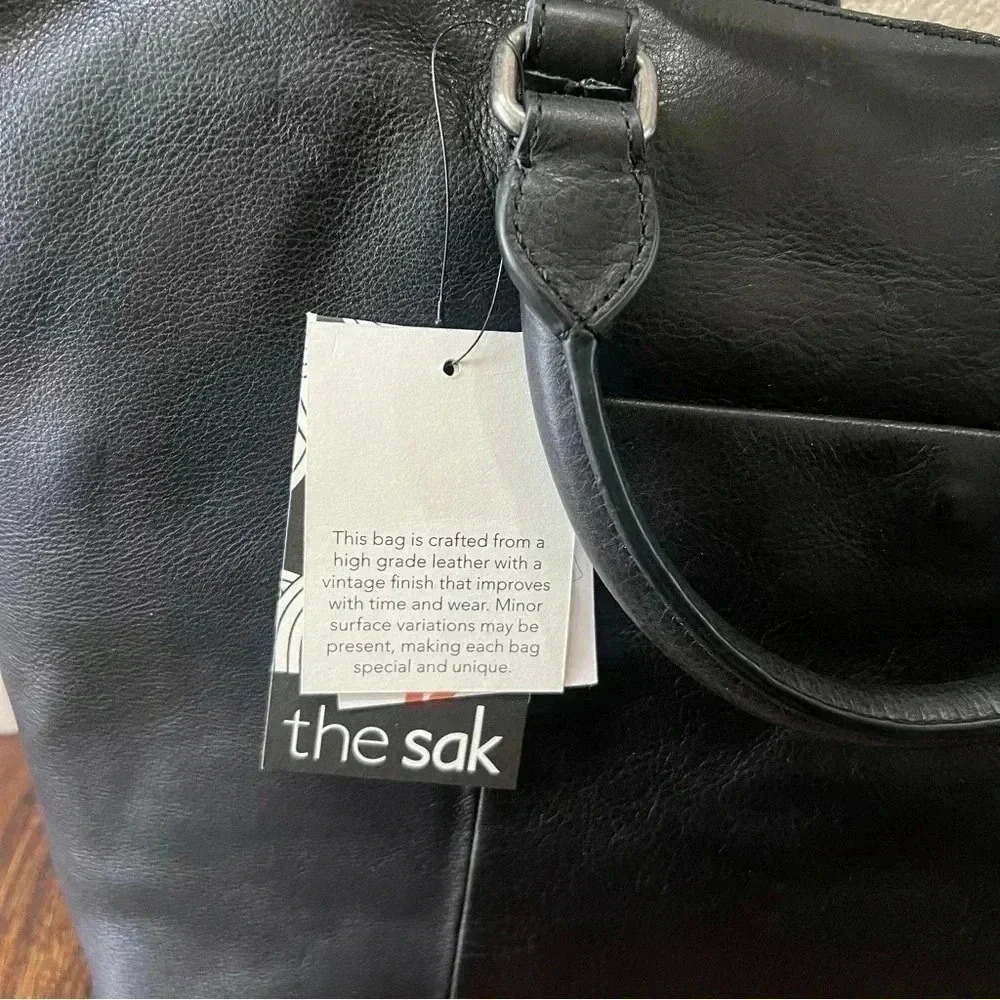 The Sak Sierra Black Leather Double Handled Satchel Purse Bag Shoulder Strap - Picture 6 of 16